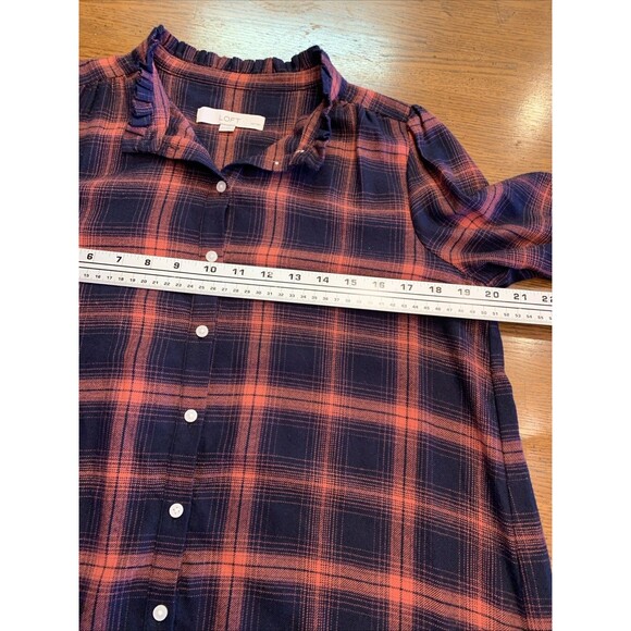 Loft Plaid Drop Waist Shirtdress Dress Flannel Medium Petite MP Academia Preppy - Picture 9 of 14